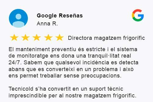 Texto de una reseña de Google