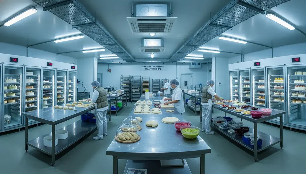 Evaporador de tipus plafó amb ventiladors de baixa velocitat a un obrador