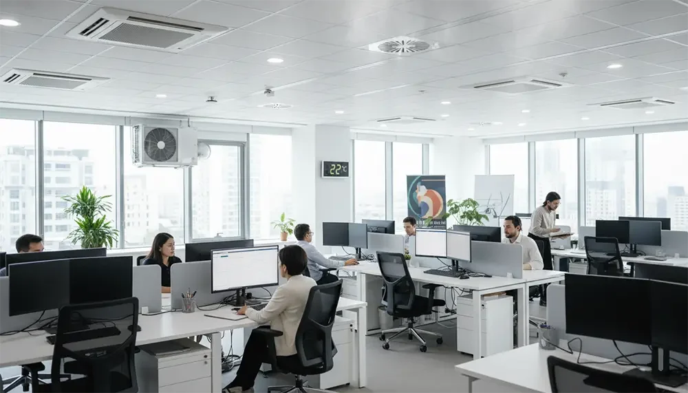 Evaporador de tipus plafó amb ventiladors de baixa velocitat a un obrador